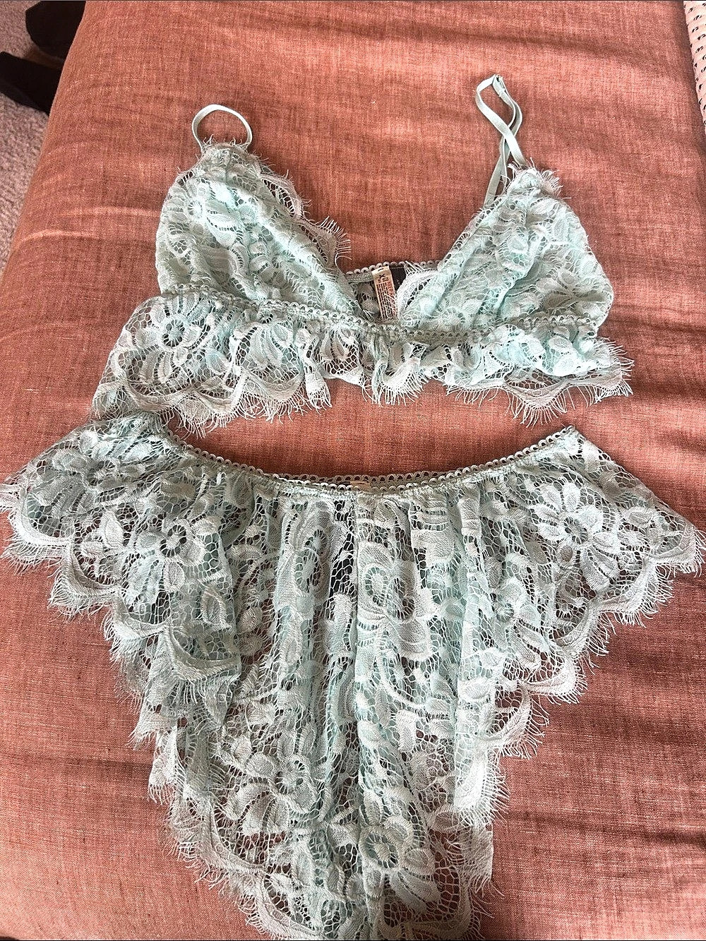 Free People Lace Two-Piece Set in Green Size Small Like New
